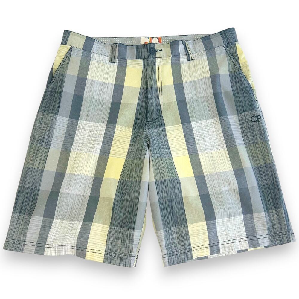 OP Mens 40 x 12 Shorts Plaid Gray Yellow 100% Cotton Ocean Pacific